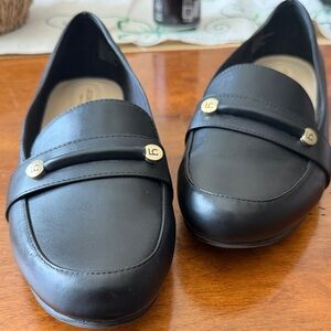 Liz Claiborne Black Leather Flats with Gold Accents